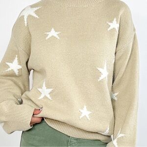 Distressed Stars Beige Sweater